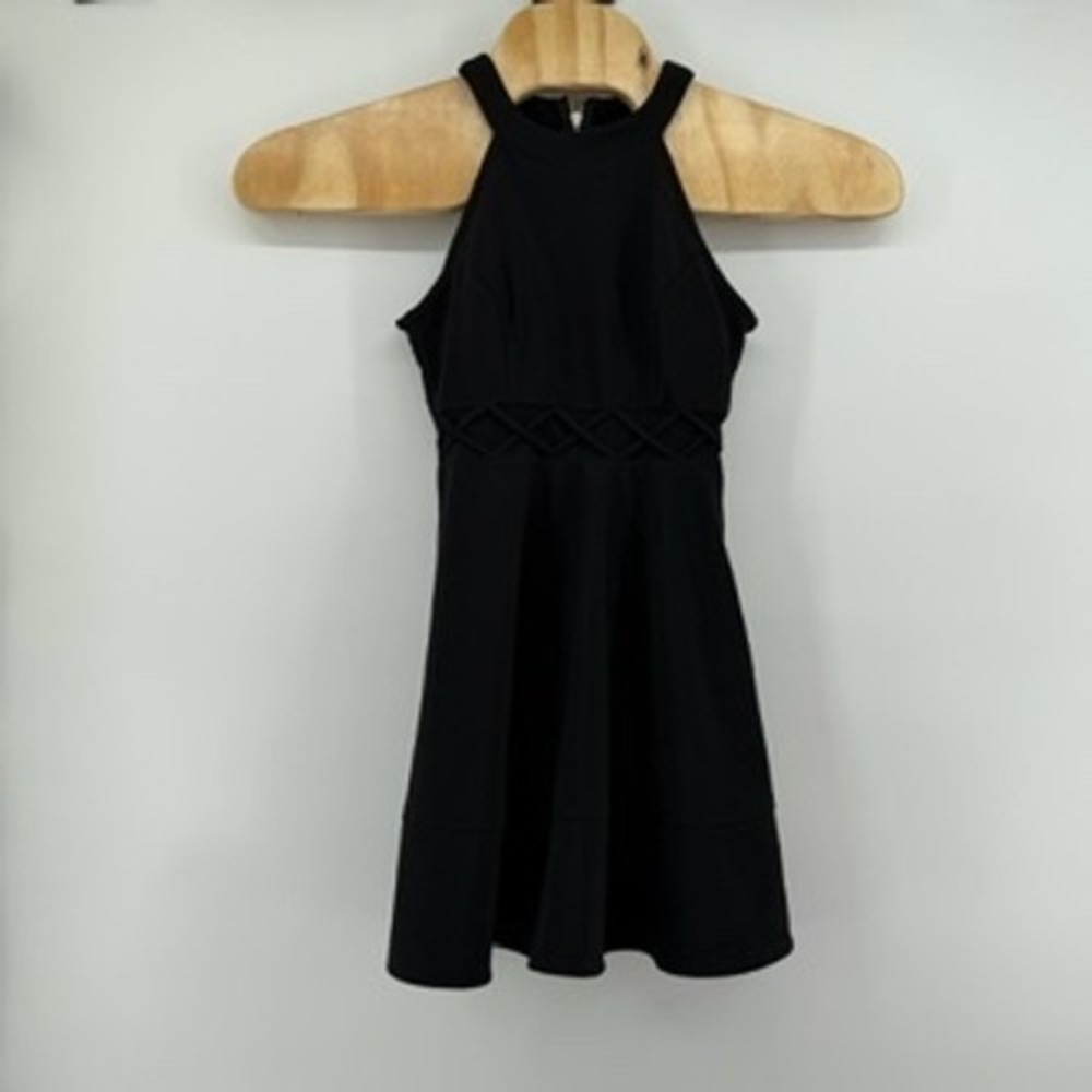 Honey and Rosie Black Halter Fit & Flare Dress Lattice Detail Party Cocktail - Picture 1 of 8